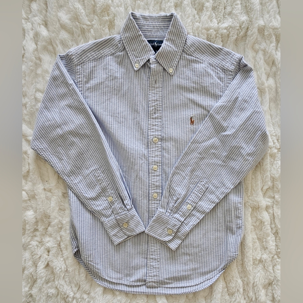 Ralph Lauren Kid's Blue Striped Shirt, Size 8